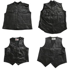 古着卸 まとめ売り レザー ベスト ジャケット 4枚セット (メンズ ) 比翼 ブラック フルジップ ボックスシルエット 中古 古着 NC6215
