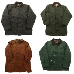 古着卸 まとめ売り オイルド ジャケット MIX 4枚セット (メンズ M ) バブアー風 襟コーデュロイ 裏地チェック 中古 古着 NC6327