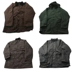 古着卸 まとめ売り オイルド ジャケット MIX 4枚セット (メンズ L ) 襟コーデュロイ 裏地チェック フーディー バブアー風 中古 古着 NC6303