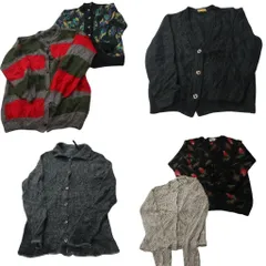 古着卸 まとめ売り モヘア混 カーディガン セーター 6枚セット (レディース ) ボーダー クルーネック 花柄 襟付き 中古 古着 NC6398