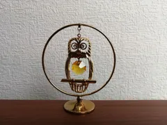 CRYSTOCRAFT スワロフスキー イエロークリスタル オーナメント 風水フクロウの置物