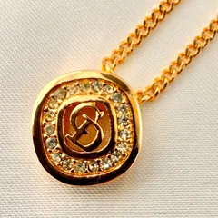 美品 クリスチャンディオール ネックレス CDロゴ ヴィンテージ ラインストーン GP ゴールドカラー