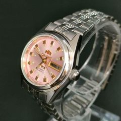 極美品 稼働品 ORIENT 自動巻き ピンクダイヤル スリースター