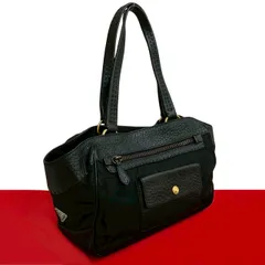 極 美品 PRADA プラダ 三角ロゴ プレート 金具 レザー 本革 テスート ナイロン セミ ショルダーバッグ ミニ トートバッグ ブラック 25089