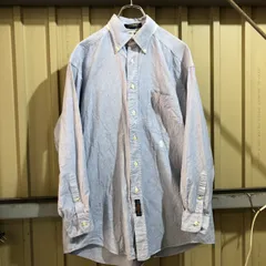 823 TOMMY HILFIGER 長袖シャツ ブルー M〜L トミーヒルフィガー ドレスシャツ ワンポイント 刺繍ロゴ 古着卸 アメリカ仕入