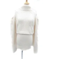 ナイスクラップ NICE CLAUP ニットワンピース タートルネック オープンショルダー 長袖 ミニ丈 F オフホワイト /HO23