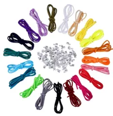 【特価商品】1ｍ 20本セット レザークラフト紐 カラフル紐 アクセサリー用紐 手芸材料 革紐 DIY紐 スウェード調 ヒモ留め金具 革ひも エンドパーツ付き HappyHome