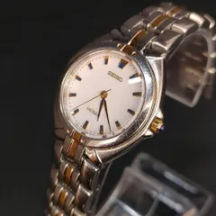 757‐3　美品　SEIKO　セイコー　EXCELINE　エクセリーヌ　ホワイト　ゴールド　シルバー　クォーツ　QZ　電池式　quartz　レディース　lady's　女性　watch　ウォッチ　腕時計　2J31-0A00