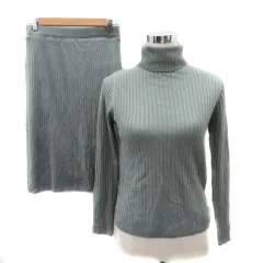 アースミュージック&エコロジー EARTH MUSIC & ECOLOGY セットアップ 上下 ニット カットソー 長袖 タートルネック タイトスカート ひざ丈 M カーキ /YK43