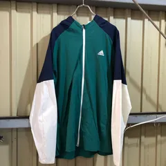 827 adidas ナイロン ジップ パーカー グリーン ネイビー 2XL アディダス ナイロンジャケット フルジップ ワンポイント プリントロゴ 古着卸 アメリカ仕入
