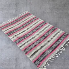 🇲🇽メキシカンラグ FRANK'S TEXTILES ピンク/ネイビー ネイティブ柄 【10015SA】