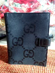 【美品】GUCCI　グッチ手帳カバー GGキャンバス  システム手帳カバー  6連リング　黒/ブラック
