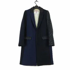 ハリスツイード Harris Tweed ユナイテッドアローズ UNITED ARROWS 別注 コート チェスターコート クレイジーパターン メルトンウール S 紺 ネイビー 青紺 グレーのサムネイル