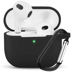 【人気商品】超極薄 第3世代 シリコンケース ワイヤレス充電対応 AirPods 防塵 耐衝撃 AirPods LED可視 アップルイヤホン ケース 保護ケース カラビナ付き 専用 Airpods 3 3 対応 保護ケース(ブラック)