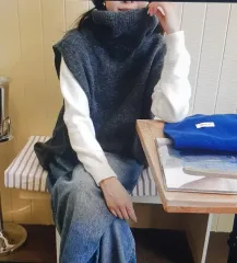 (海外配送) タートルネック ニット ベスト(複数カラー)