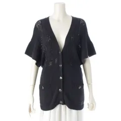 シャネル コットン ココマーク ボタン Vネック 半袖 カーディガン トップス ネイビー 36【中古】