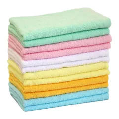 【人気商品】綿100% コットン 家庭用 無地 業務用 34×86cm まとめ買い 12枚セット 使い勝手の良い薄手タオル 200匁 (6色) カラーフェイスタオル