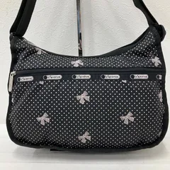 5942　LeSportsac レスポートサック　クラシックホーボー　ショルダーバッグ　ワンショルダー　肩がけ　斜めがけ　クロスボディ　紐調節可能　ドット　水玉　リボン　総柄　ブラック　黒