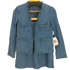 アナイ ANAYI リネン混 ツイード ノーカラージャケット スカートセットアップ レディース  38