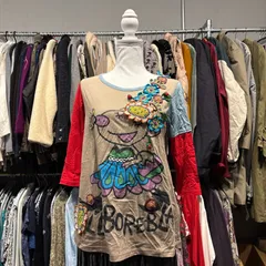 ＠　アルベロベロ OLLEBOREBLA オレボレブラ ブタさん ドレス 顔料プリント アップリケ ビジュー装飾 フェイクレイヤード 七分丈カットソー レディース