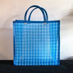 メルカドバッグ シンプル 底マチあり《29 x 30cm・ブルー》メキシコ雑貨 メッシュバッグ