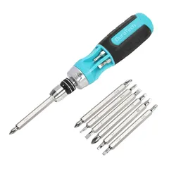 DURATECH ドライバー 差替ドライバー ドライバーセット 12-IN-1 クイックリリースボールグリップ プラス マイナス トルクス スクエア ラチェットドライバービット 6本付 家具組立 メンテナンス 車載修理工具 1