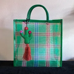 メルカドバッグ・サボテンチャーム付② 底マチ付き《29 x 30cm》メキシコ製 メッシュバッグ