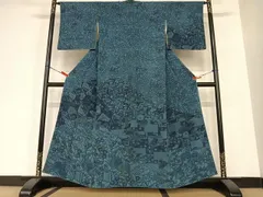 平和屋着物●本藍　型染め　訪問着　草花文　正絹　逸品　AABC5120zg