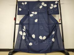 訪問着 紗紬 夏 夏着物 紺鼠色 ひょうたん 瓢箪 身丈159.5cm 正絹 