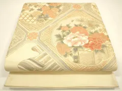 平和屋着物＊夏物　太鼓柄袋帯　駒刺繍　草花文　金彩　正絹　逸品　DAAY8489cm