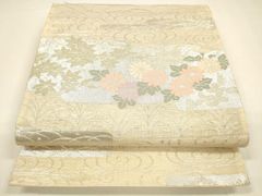 C◇着物くつろぎ 夏物 季節の花々 金銀糸 六通 正絹 薄物 絽 紗 袋帯