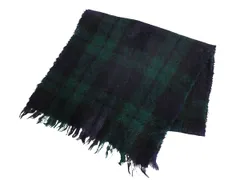 【お得なクーポン配布中!】 スコットランド製 HIGHLAND モヘア ウール ストール 古着 ブラックウォッチ  チェック フリンジ付き 大判 長め 大きいサイズ マフラー 毛足