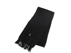 【お得なクーポン配布中!】 ポロ ラルフローレン フリンジ付き マフラー メンズ レディース 古着 メリノ ウール リブ編み ワンポイント シンプル ブラック 防寒 ロング