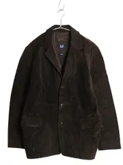 【お得なクーポン配布中!】 00s オールド ギャップ 本革 スウェード レザー テーラード ジャケット メンズ L 革ジャン ブレザー ライナー付き シンプル ゆったり 濃茶