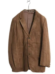 【お得なクーポン配布中!】 本革 ヌバック レザー テーラード ジャケット メンズ L 程/ 古着 ユーロ ヴィンテージ 革ジャン ブレザー スウェード きれいめ シンプル 茶