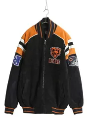 【お得なクーポン配布中!】 ベアーズ 本革 ヌバック レザー ジャケット メンズ M / NFL オフィシャル 中綿 スタジャン アメフト 革ジャン ブルゾン アワード ブラック