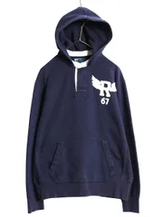 【お得なクーポン配布中!】 00s ポロ ラルフローレン スウェット フード パーカー メンズ L / オールド ラガー タイプ 裏起毛 トレーナー R-WING 刺繍 プルオーバー紺