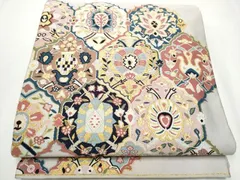 平和屋着物●爪掻き本綴れ　両面　太鼓柄袋帯　すくい織　紗線文　金糸　正絹　逸品　CABB0718hy 平和屋着物○爪掻き本綴れ 太鼓柄袋帯 陶器更紗花文 金銀糸 正絹 逸品