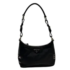 【中古】 PRADA プラダ  ショルダーバッグ 三角プレート ハンドバッグ トライアングルロゴ  ホーボーバッグ ナイロンxレザー ブラック 25021236 SA