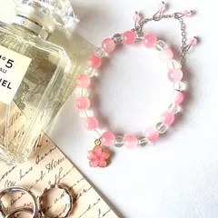 ブレスレット さくら ピンクビーズブレス　海外の方へのギフトにも　日本