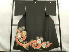 平和屋着物●豪華黒留袖　作家物　駒刺繍　花鳥文　暈し染め　金彩　正絹　逸品　BAAW3524mz 平和屋着物□豪華黒留袖 作家物 駒刺繍 地紙花文 暈し染め 金彩 正絹