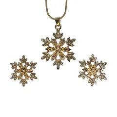 [ネックレス ピアス 2点セット] 雪の華 雪の結晶 冬 雪 氷 セット 結晶