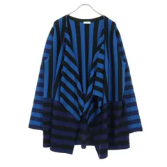 美品 AKRIS アクリス ボーダー ストライプ柄 長袖 カーディガン 44 ブルー系 レディース 古着