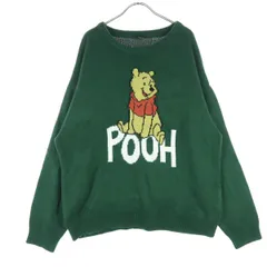 美品 Disney ディズニー 長袖 ニット M グリーン くまのプーさん メンズ 古着
