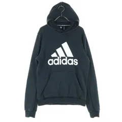 adidas アディダス 裏起毛 プリント 長袖 スウェットパーカー L ブラック メンズ 古着