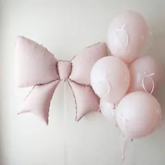 リボン型バルーン＆風船５＆リボン８個セット　誕生日　パーティ　くすみピンク