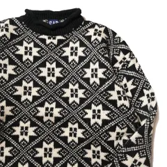 90's ギャップ GAP 雪柄 ロールネック ウール ニットセーター (L) 黒×白 ブラック 無地 90年代 旧タグ オールド デかタグ 紺タグ アメリカ古着 USED ビンテージ ヴィンテージ