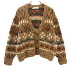 ZARA ザラ 総柄 長袖 ニットカーディガン S ブラウン レディース 古着