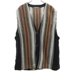 BEAMS LIGHTS ビームスライツ ストライプ柄 Vネック ニットベスト L ブラック メンズ 古着