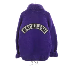 美品 ISAMU KATAYAMA BACKLASH イサムカタヤマ バックラッシュ KANATA カナタ コラボ カナダ製 バックロゴ ニットジャケット 44 パープル カウチン メンズ 古着